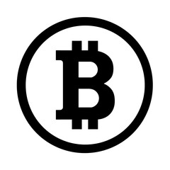 Bitcoin sign icon for internet money. Cryptocurrency symbol and coin image for use in web projects or mobile applications. Blockchain, isolated vector illustration on white background. Black and white