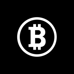 Bitcoin sign icon for internet money. Cryptocurrency symbol and coin image for use in web projects or mobile applications. Blockchain, isolated vector illustration on white background. Black and white