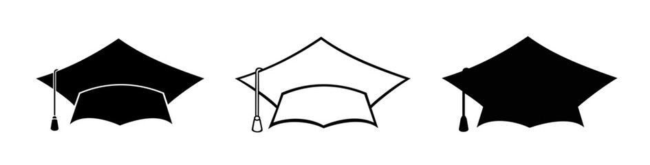 Graduation hat cap icons set. Academic cap. Student hat outline and filled vector sign - Vector. © Creativity
