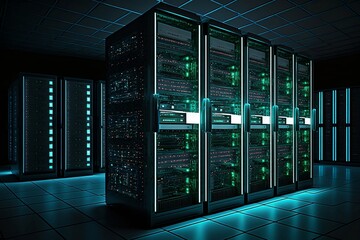 Data center with rows of servers, generative AI, generative, AI