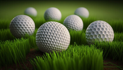 3D Render Golf Balls on The Grass Generative AI