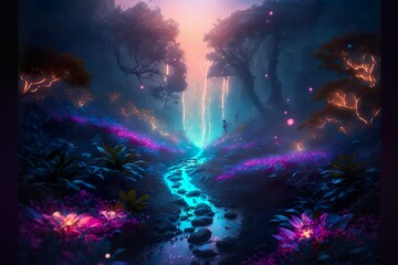 Violet Citadel: Majesty Amidst Crystal Forest's Beauty AI Generated