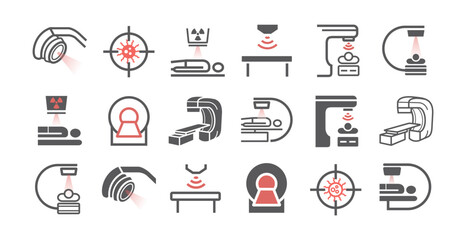 Body CT, CAT Scan. Line icons set. Radiotherapy signs. Vector symbols for web graphic.