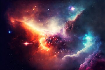 Obraz na płótnie Canvas Nature futuristic space endless nebula galaxy background. Star system, gravity, astronomy, black hole, high resolution, art, generative artificial intelligence