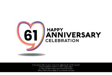 Vector 61th anniversary logo background design with gradient elements heart shape vector illustration 