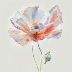 Fototapeta na wymiar fading translucent poppy flower In translucent watercolour on white background Generative AI