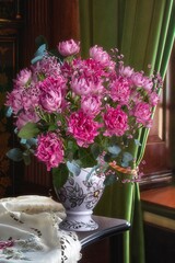 Still life with bouquet of garden roses