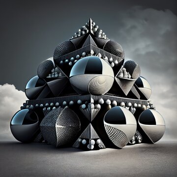 Cube cone triangle with layers shiny abstraction background, Generative AI