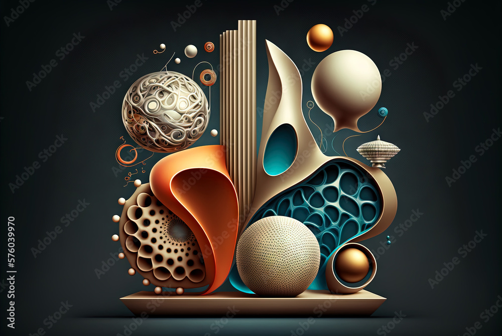 Poster Abstract shapes retro composition in 20s avantrgarde or futurism style. Retro background with surreal mindbending figures. Generated AI.
