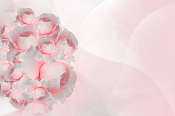 inside left, pink roses overlapping on blur pink rose flower background, nature, banner, template, card, valentine, copy space