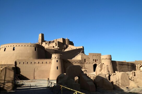 view to the ruins, mighty walls and towers of Bam Citadel, Iran