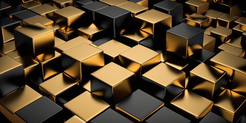 Abstract golden and black cubes. Colorful luxury 3d background. Cubic texture.
