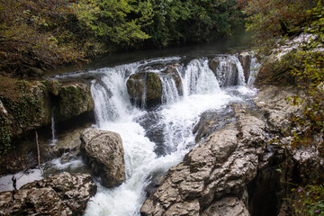 Autumn landscape of Martvili Canyon in the country of Georgia, waterfalls