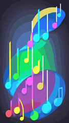 Musical notes on a multicolored background.
