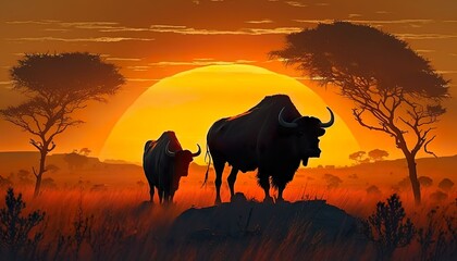 buffalo in the sunset