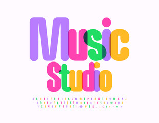 Vector bright Emblem Music Studio. Bright Watercolorl Font. Creative Alphabet Letters, Numbers and Symbols set