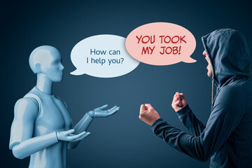Artificial intelligence AI versus human job concept