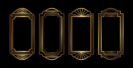 Set of golden vector frames for social media stories. Isolated Art Deco vecrtical templates collection for design