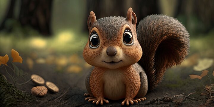 Cute Cartoon Squirrel Character (Generative AI)