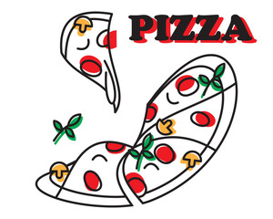 illustration of pizza, outline logo, concept