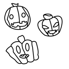 llustration halloween pumpkins, outline characters .pumpkins monsters, concept 