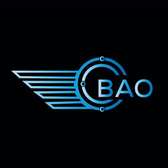 BAO logo, letter logo. BAO blue image on black background. BAO technology Monogram logo design for entrepreneur best business icon.
