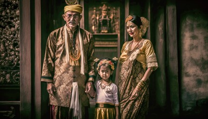 Fototapeta na wymiar Balinese family wear Traditional Indonesian Cloth, Generative AI