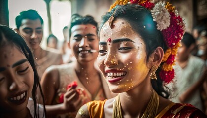 Balinese celebrating &ldquo;Galungan and Kuningan&rdquo; in Bali temple, Generative AI