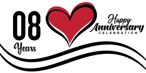 Vector 08th anniversary celebration logo lovely red heart abstract vector  on white background design template illustration.