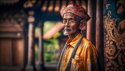 Balinese Man wear Traditional Indonesian, Generative AI
