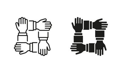 Collaboration Group Team Job Linear Pictogram. Company Participation Line Icon. Teamwork Alliance Partnership Help Together Hand Outline Icon. Editable Stroke. Isolated Vector Illustration
