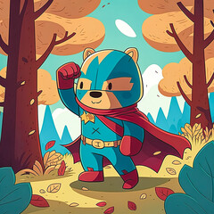 Cartoon bear in a superhero costume, generative AI.