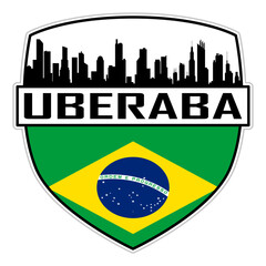 Uberaba Brazil Flag Skyline Silhouette Uberaba Brazil Lover Travel Souvenir Sticker Vector Illustration SVG EPS AI