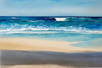 Calm white sandy beach watercolor minimalist,. Generative AI