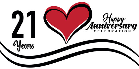 Vector 21st anniversary celebration logo lovely red heart abstract vector  on white background design template illustration.
