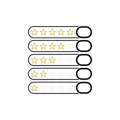 Rating Stars icons. Five Stars feedback icon isolated on white  background. 