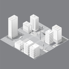 3d illustration map of the white city on white design street town buildings