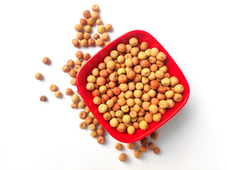 Whole dun pea or field pea in a bowl isolated on white background.Dried dun peas.