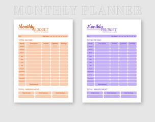 Set of Budget Planner. Monthly Budget Planner And Budget Review Printable Minimalist Template Design For Your Company