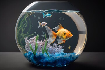 Naklejka na ściany i meble Fish in a round aquarium. Generative AI