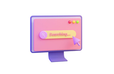 monitor icon with searching user interface on transparent background 3d render concept for find data