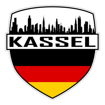 Kassel Germany Flag Skyline Silhouette Kassel Germany Lover Travel Souvenir Sticker Vector Illustration SVG EPS AI