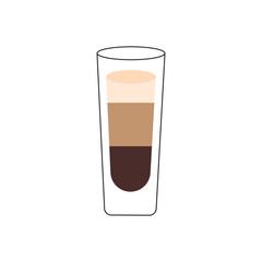 Alcoholic cocktail shot b-52. Cocktail glass minimal vector illustration of a thin line.