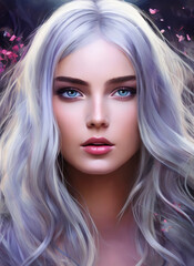 Fototapeta premium Portrait of a beautiful woman. Illustration of a beautiful girl. Beautiful woman painting. Generative AI