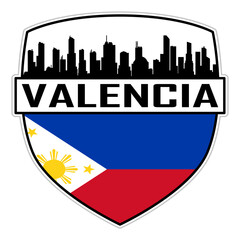 Valencia Philippines Flag Skyline Silhouette Valencia Philippines Lover Travel Souvenir Sticker Vector Illustration SVG EPS AI