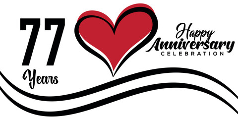 Vector 77th anniversary celebration logo lovely red heart abstract vector  on white background design template illustration.