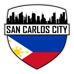San Carlos City Philippines Flag Skyline Silhouette San Carlos City Philippines Lover Travel Souvenir Sticker Vector Illustration SVG EPS AI