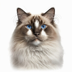Realistic head Ragdoll Cat on a white background , generative AI