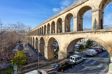 Fototapeta na wymiar Montpellier, France. View of ancient bi-level Aqueduct Saint-Clement