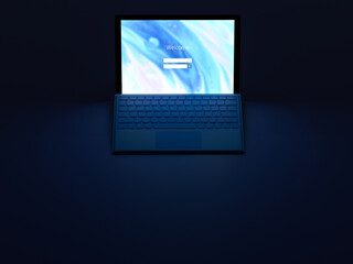 Laptop in the dark front view